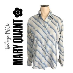 Vintage 1960s Misses' Mary Quant Londonpride Wool Cotton Wave Print Blouse // M